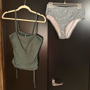 Green Tankini Top and Floral Bikini Bottom
